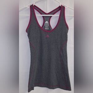 Adidas ClimaLite Women’s Racerback Athletic Tank Top XS Gray Pink Trim